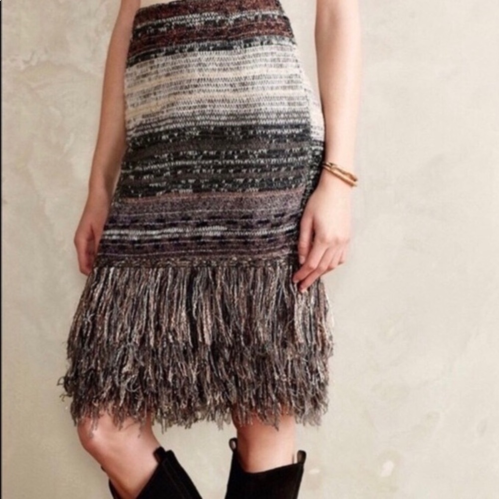 knit fringe skirt By Anthropologie